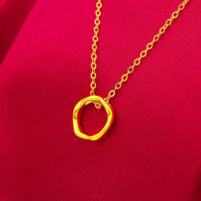 Product Introduction of Gold 916 Original Malaysia Geometric Pendant Korean Double Ring O Women's Necklace Gift for Mom 1