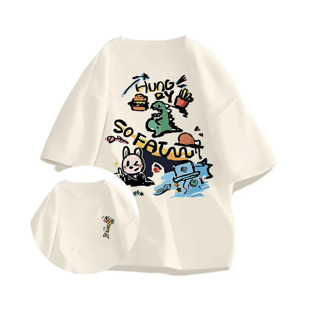 T-Shirt Kaos Oversize Gambar Kartun Korea | Dino Hungry | Unisex Lucu Untuk Daily | Bahan 100% Cotton