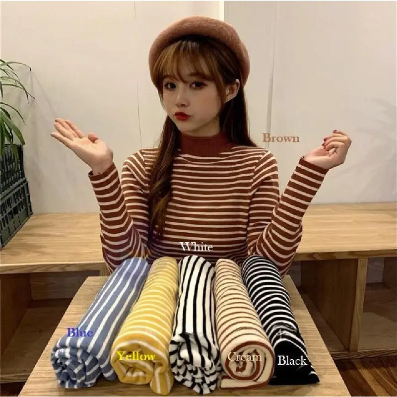 Bellastyle Inner Rajut Turtleneck Lengan Panjang Model Terbaru | Dalaman Hijab | Atasan Wanita Rajut | Baju Stripe Fit Tangan Panjang | Top High Knitwear F2102/F2107 1