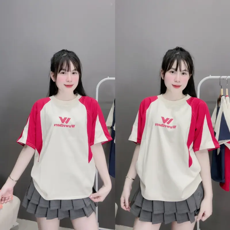 Áo phông nữ Form Vừa (38-58kg) chất cotton 2 chiều mềm mịn mát - mẫu phối W Wether- Top Women Nữ  Thun Cổ Tròn 3