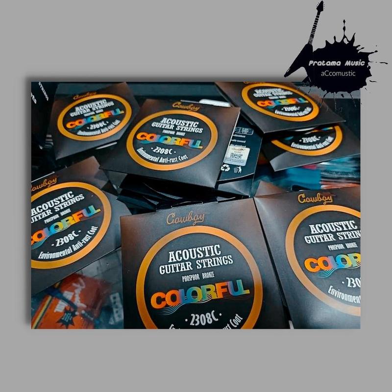 Senar Gitar Pelangi , Cowboy 2308C Anti-rust Coat Phosphor Bronze Warna Pelangi Original Acoustic Guitar Strings Colorful , Senar Gitar Akustik String, 010-25 0