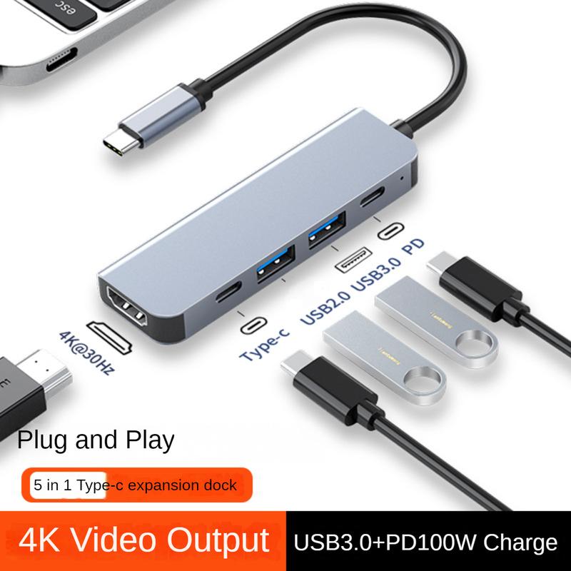  Trung Tâm Usb-c Đa Chức Năng 5in1 Hỗ Trợ HDMI 4K Sạc PD Trạm kết nối Type C Bộ Chuyển Đổi USB C Sang HDMI Màn Hình Chiếu Thích Hợp Cho Máy Tính Xách Tay Điện Thoại Di Động Máy Tính Bảng 