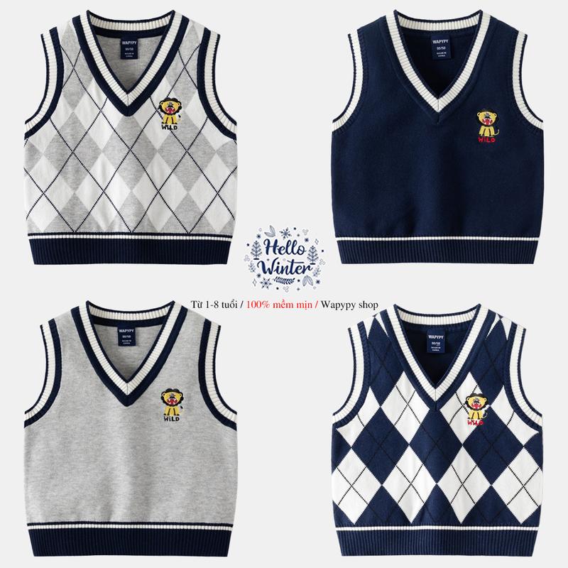 Áo gile len bé trai WAPYPY áo gile họa tiết cho bé mẫu mới thu đông 2025 áo  len