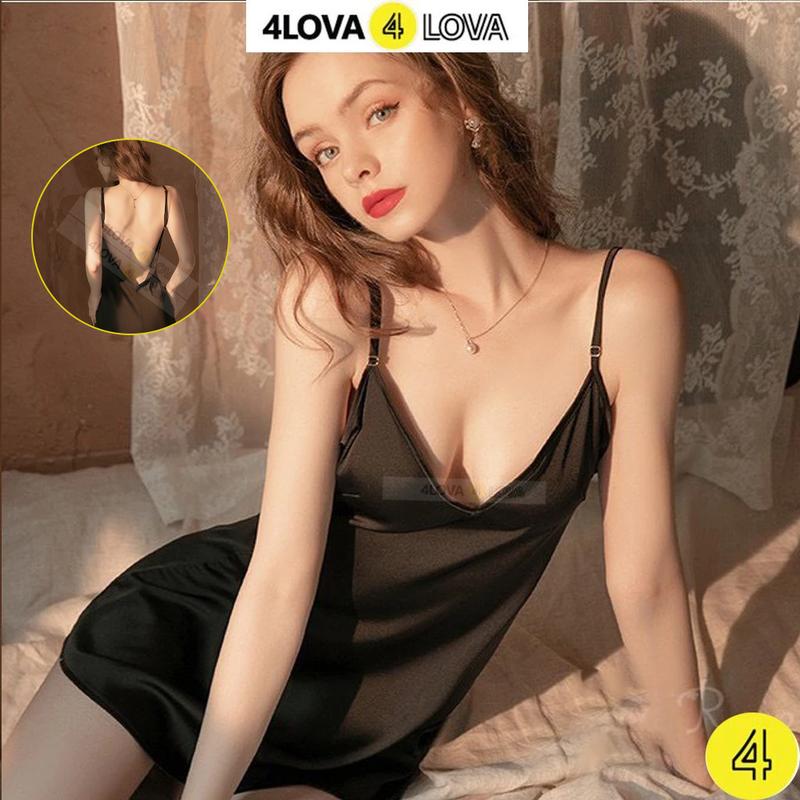  Váy Ngủ 2 Dây Hở Lưng Quyến Rũ 4LOVA Lụa Latin Mềm Mại Sang Trọng Đầm Ngủ Nữ Nhung Dress Đồ Ngủ Nữ 