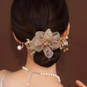 Sunflower Crystal Bead Hair Rope Flower Hair Ties Elegant Fashion Ponytail Fabric Hair Head Rubber