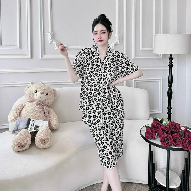 Bộ ngủ bigsize nữ bộ lửng mặc nhà chất lụa mango mềm mát kiểu pijama truyền thống sang trọng dễ mặc mát mẻ 5