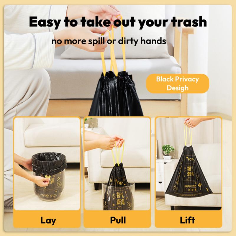 Product Introduction of [In Stock] 102 bags/roll drawstring garbage bags, insect-proof thickened disposable watertight kitchen garbage bags trash bags toilet degradable 6