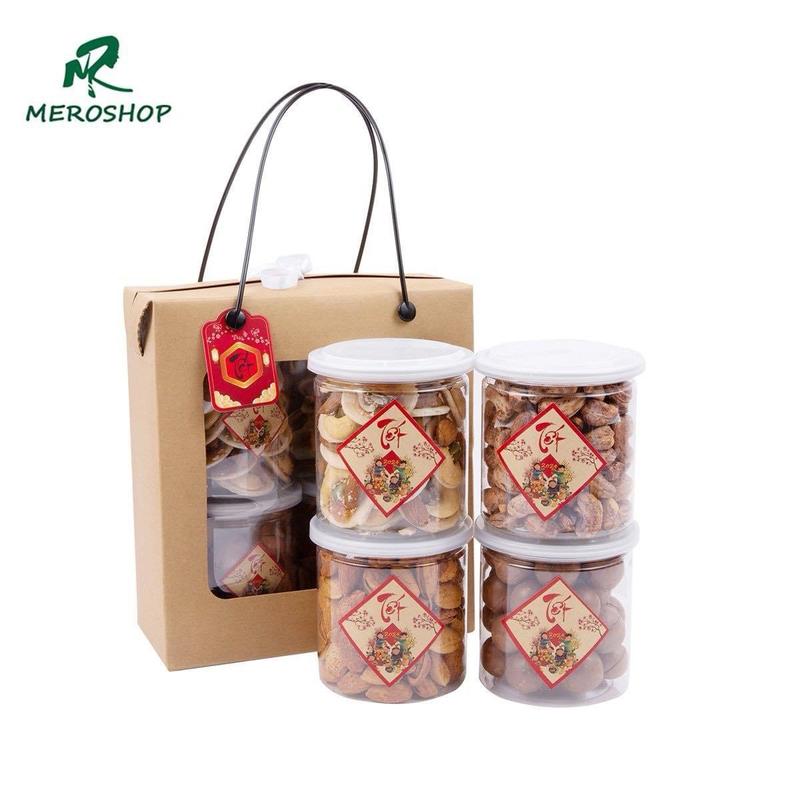  Sét Quà Tết 4 Món Xinh Xắn  1kg hạt gồm macca hạt điều hạnh nhân và kẹo hạt  