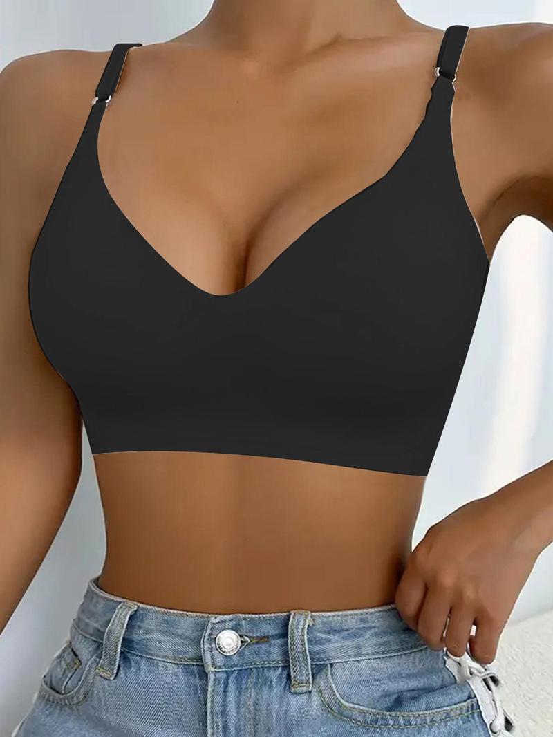 Product Introduction of Women's Solid Color Adjustable Strap Padded Wireless Bra, Curvy Holiday Wear 2024, Soft Comfortable Breathable Seamless Push Up Lingerie Top, Lingerie for All Seasons, Summer Wear 2024 5