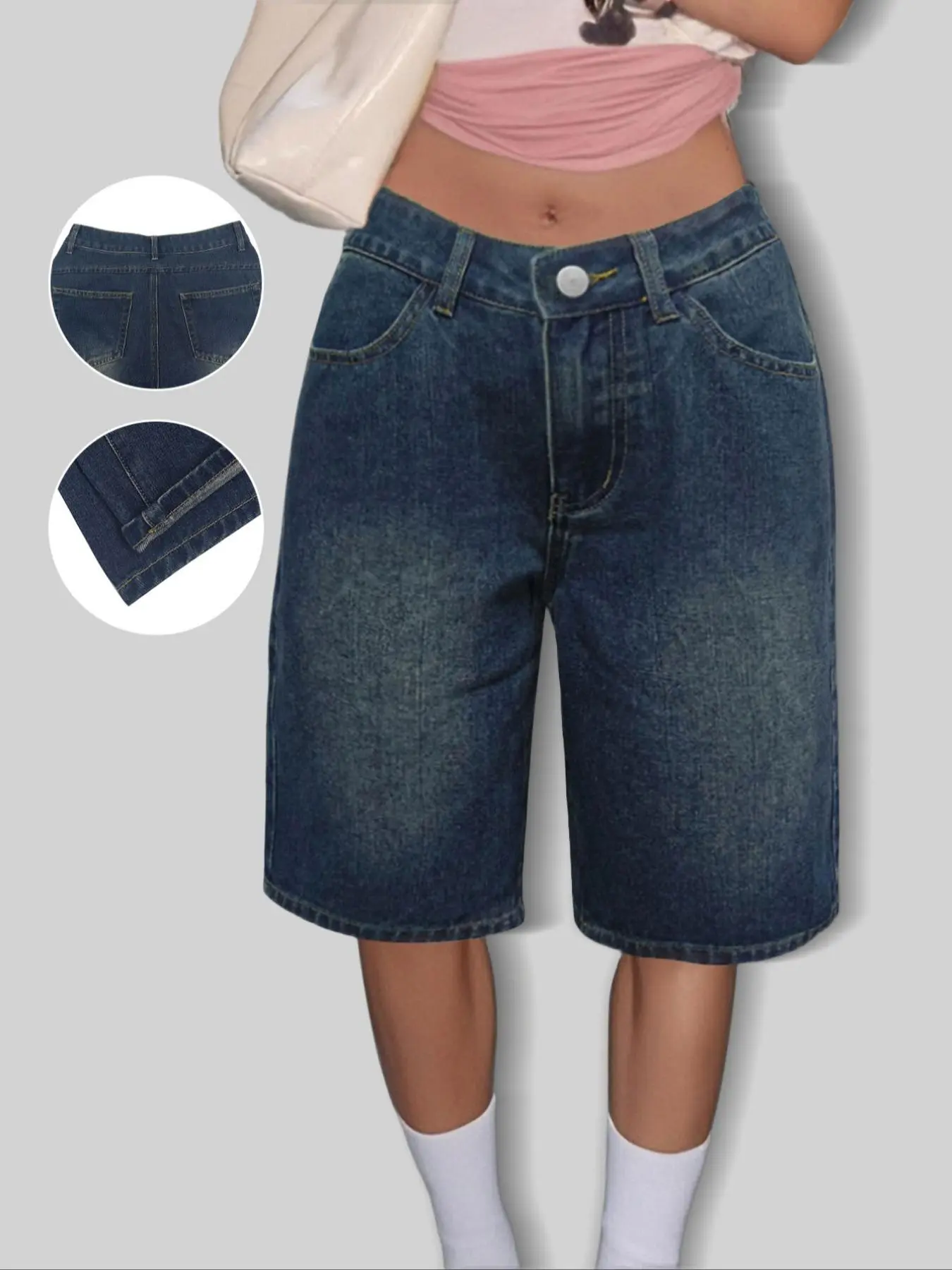 Women's High Waist Denim Shorts, Casual Pocket Zipper Fly Straight Leg Shorts for Summer, Fashion Women's Bottoms for Daily Wear