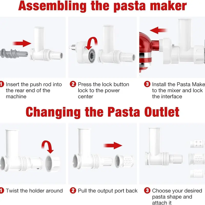 6-in-1 Pasta Maker Attachment, 1 Set Pasta Tool with 6 Different Shapes Pasta Outlet & Cleaning Brush, Durable Electric Pasta Press Attachments for Kitchen Aid Accessories 3