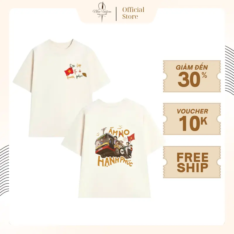 Áo thun yêu nước hình in ẤM NO HẠNH PHÚC sắc nét chất cotton 4 chiều thoáng mát, đủ size - Áo gia đình Nhân Uniform 0
