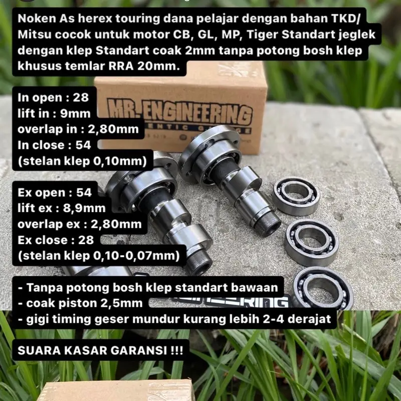 NOKEN AS MR.1 HARIAN TOURING RRA-20 CB GL MP TIGER DAN SEJENISNYA SIAP PAKAI, untuk bos klep masih standart 3