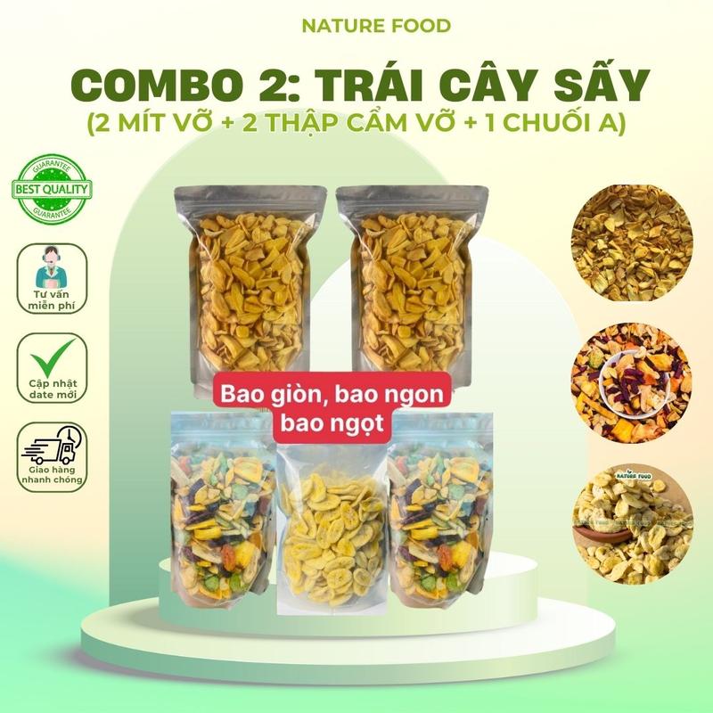 Combo 2: 2,3kg (2 túi mít sấy vỡ , 2 túi thập cẩm vỡ , 1 túi chuối A) bao giòn , ngon, ngọt NATURE FOOD