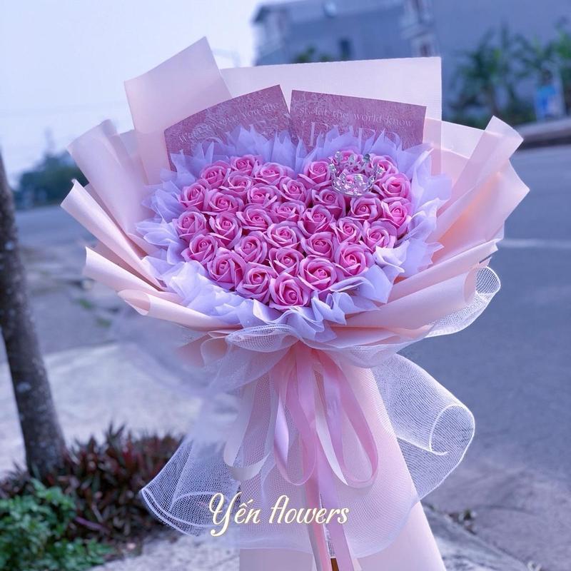 Bó hoa sáp trái tim màu Hồng ngọt dịu dàng - Quà tặng người thân yêu ngày lễ, sinh nhật, kỉ niệm Decor Bàn Decor Phòng Trang Trí Nhà 0
