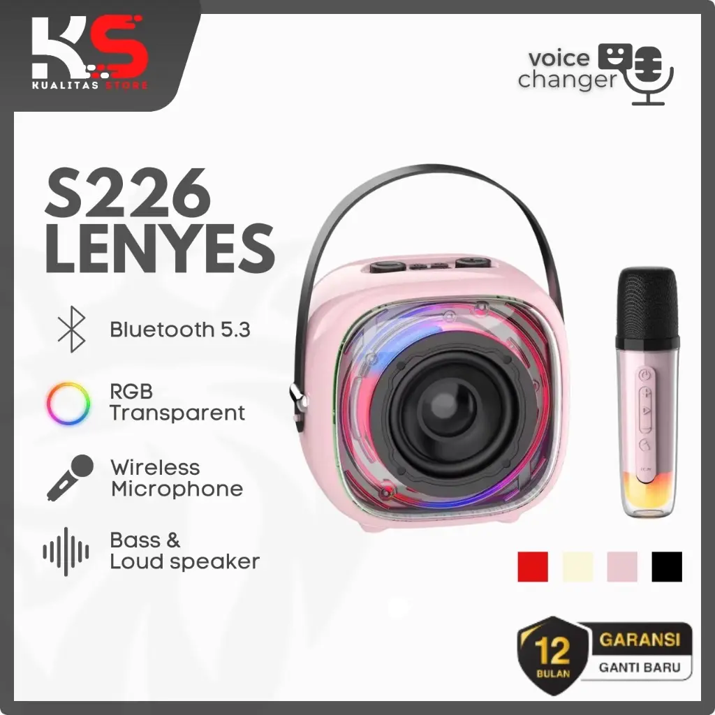 LENYES Karaoke Speaker Wireless Transparan RGB With Microphone HIFI STEREO Bass S226