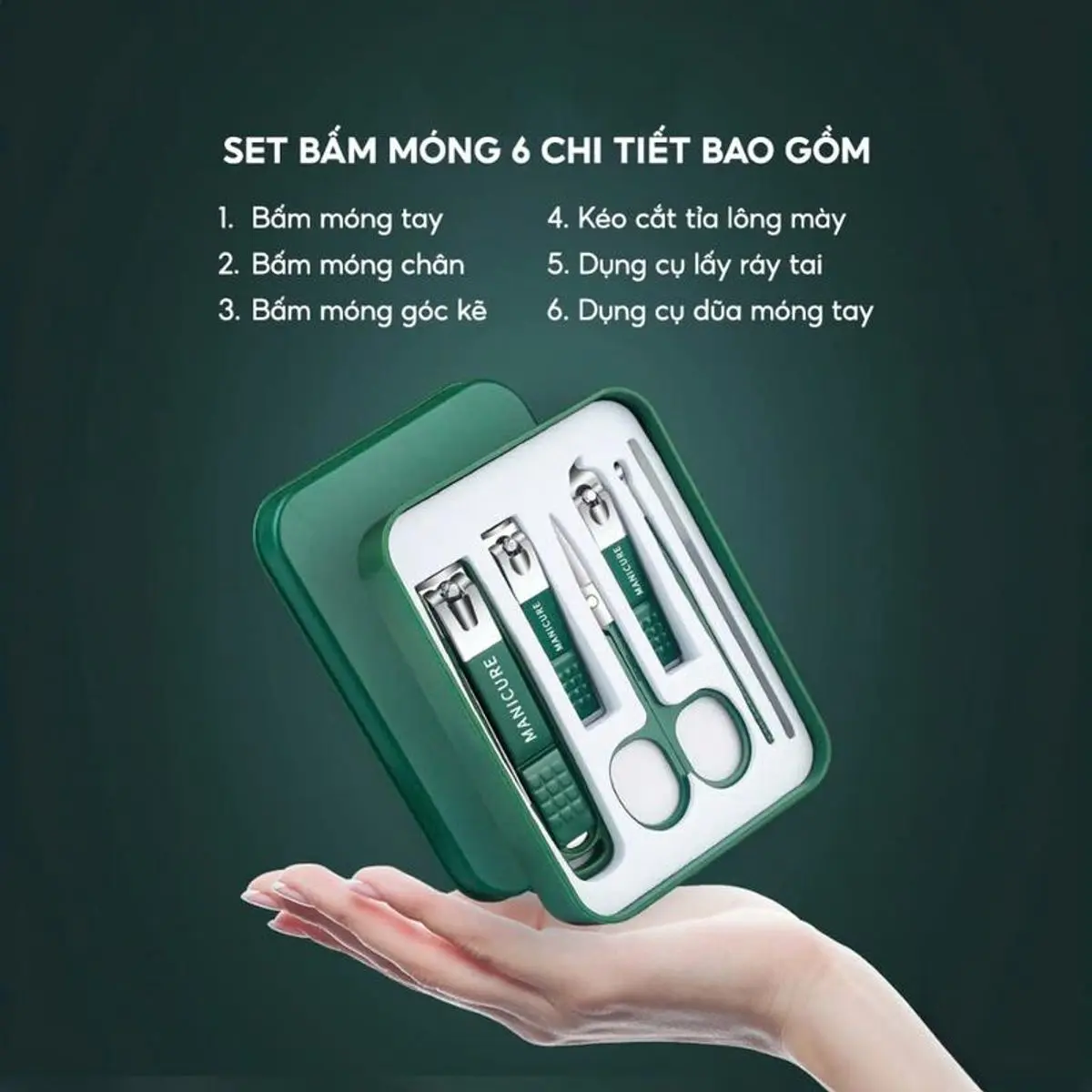BỘ DỤNG CỤ 6 MÓN BẤM mónġ TAY KÈM HỘP XỊN XÒ ĐA NĂNG TIỆN LỢI đèn hơ kiem cat kìm