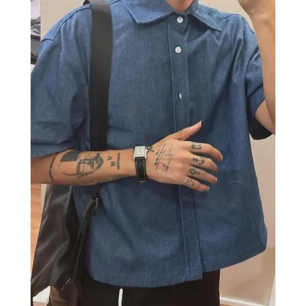 ÁO SƠ MI TAY NGẮN FORM BOXY XANH DENIM MÃ 444