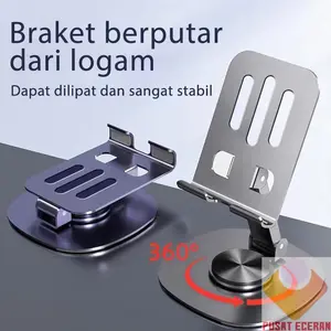 Stand Holder HP Metal Rotasi 360 Dudukan Ponsel Besi Phone Stand Holder Tablet Multifungsi Aluminium Smartphone dudukan lipat universal untuk mengurangi tekanan pada tablet mekanik dan siaran langsung.