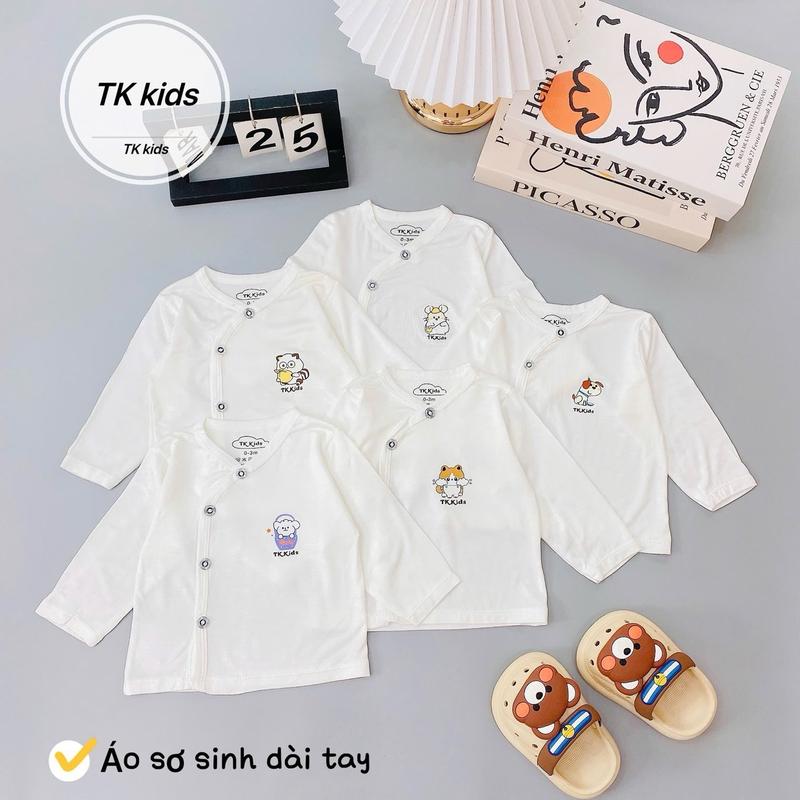 Combo 5 Áo Dài Tay Vải Thun Lạnh Nền Trắng Kem Hoạ Tiết TK - Happy Kids Cho Bé Sơ Sinh -8kg  Vải Cotton