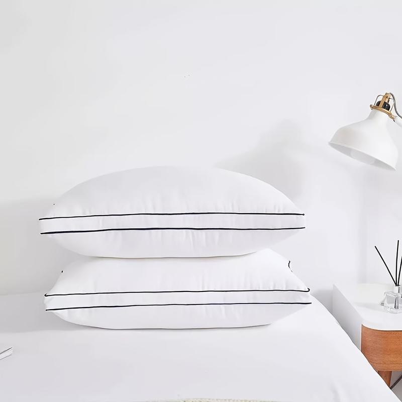 Product Introduction of 1pc Hotel Quality Gusseted Bed Pillow for Back, Stomach & Side Sleepers - Soft White Polyester with Black Piping, Machine Washable, Zipper Closure, Perfect for All Sleep Positions, Pillows for Sleeping 0