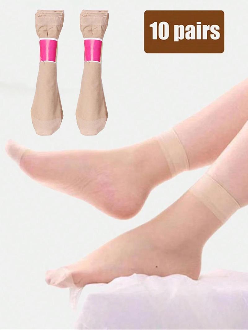 Product Introduction of Women's 10 Pairs Solid Sheer Crew Socks, Fashion Casual Comfy Breathable Mid-Calf Socks for Daily Outdoor Wear, Ladies Socks for Summer 4