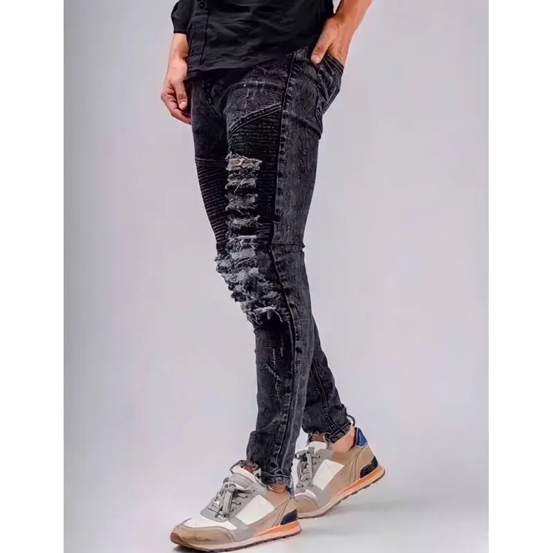 celana jeans biker sobek snow hitam snow abu ripped size 27-38