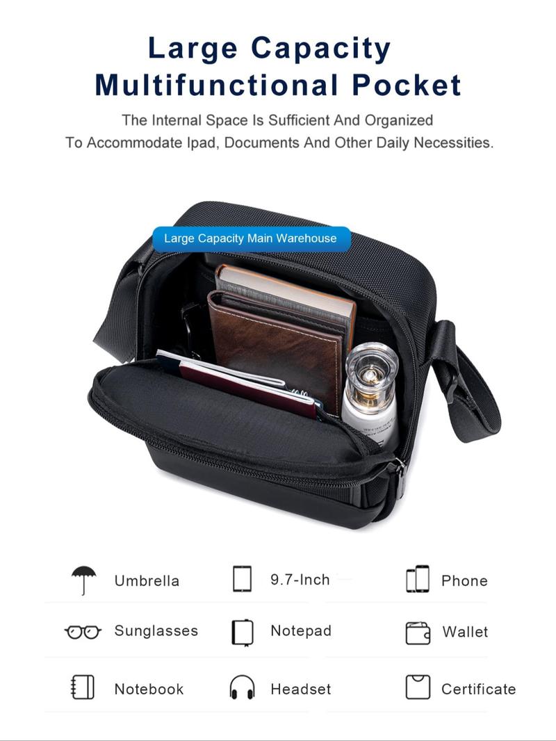 Product Introduction of Men's Business Solid Color Zipper Shoulder Bag, Fashionable Waterproof Crossbody Bag for Daily Life, Casual Trendy Versatile High-quality Daily Commuting Bag 2