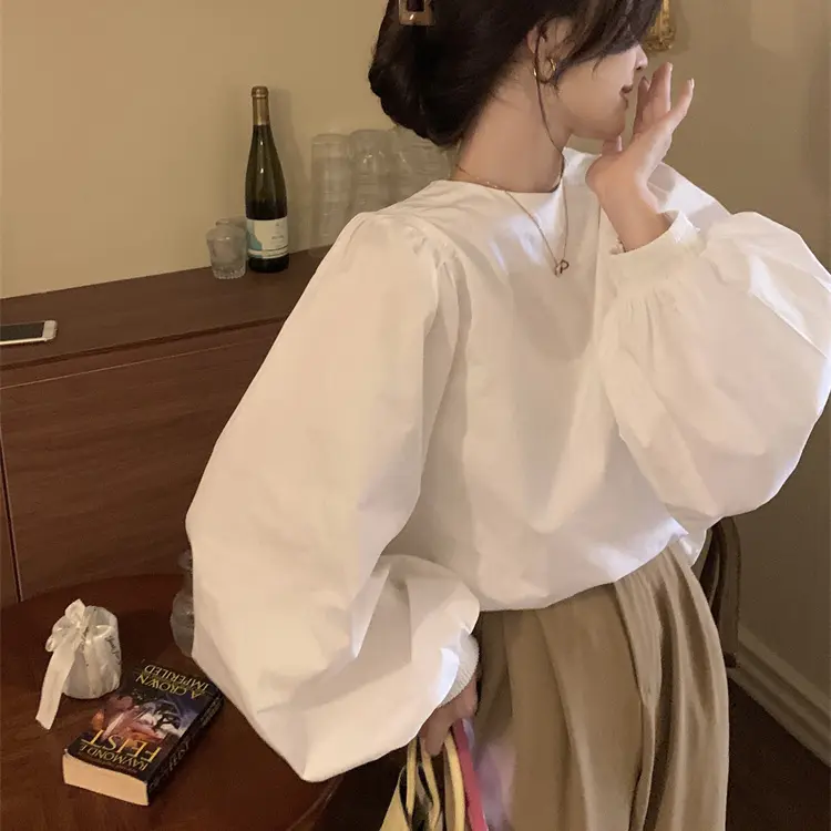 Áo Sơ Mi Trắng, Phong Cách Pháp, Dành Cho Nữ, Cổ Điển Và Dáng Rộng Rãi, Áo Sơ Mi Dài Tay, Thiết Kế Đẹp Cao Cấp, Áo Tay Phồng Độc Đáo Thích Hợp Cho Mùa Xuân Và Mùa Thu Top Women Shirt