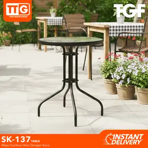 TGF Meja / Table Taman Cafe Besi Serbaguna Dengan Kaca Tempered Minimalis SK-137