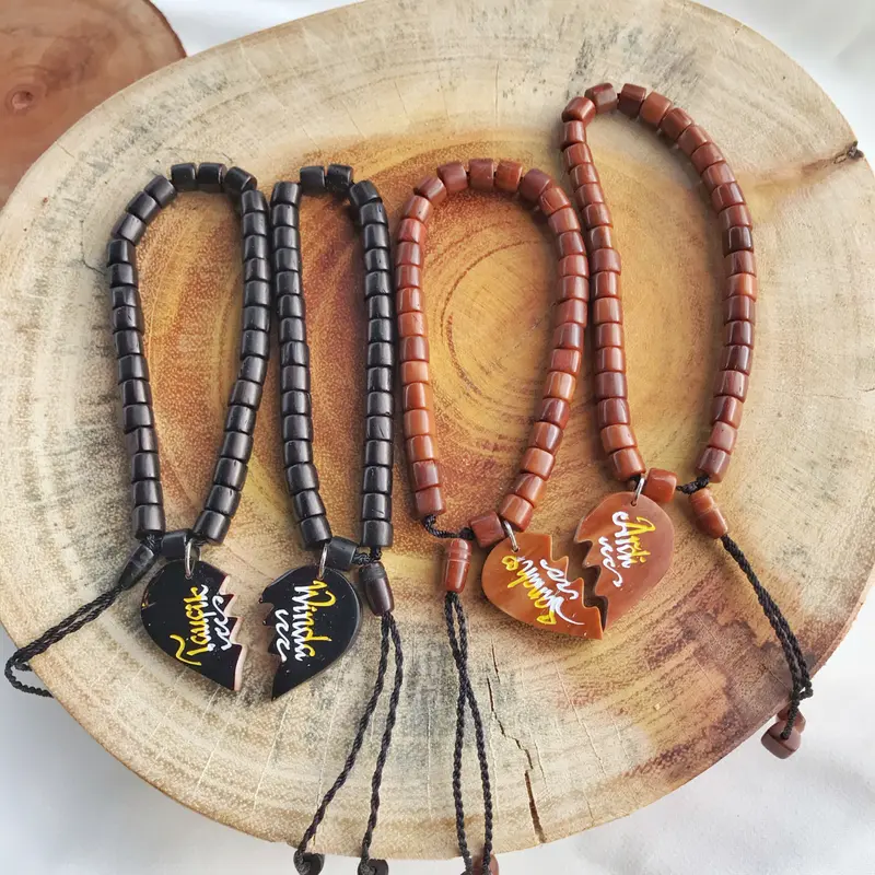 Gelang Couple Sahabat Custom Nama 2pcs Kapel Belah Kaokah Kokka Kaoka Kokkah Kaukah Kauka Koka aksesoris coklat hitam  gift Bracelets Kayu Laki-laki Perempuan 4
