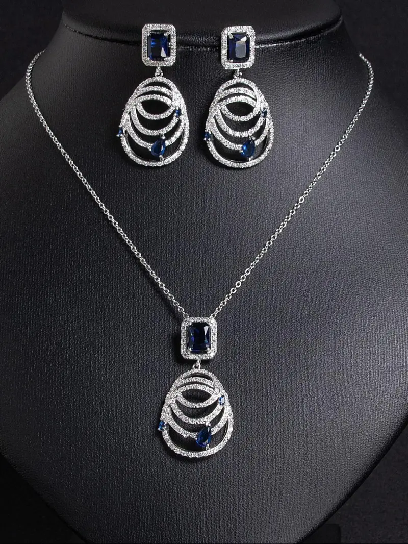 Product Introduction of Vintage Elegant Style Jewelry Set, Fashion Artificial Zircon Decor Necklace & Dangle Earrings, Trendy All-match & Exquisite Jewelry Set for Birthday Gift 3