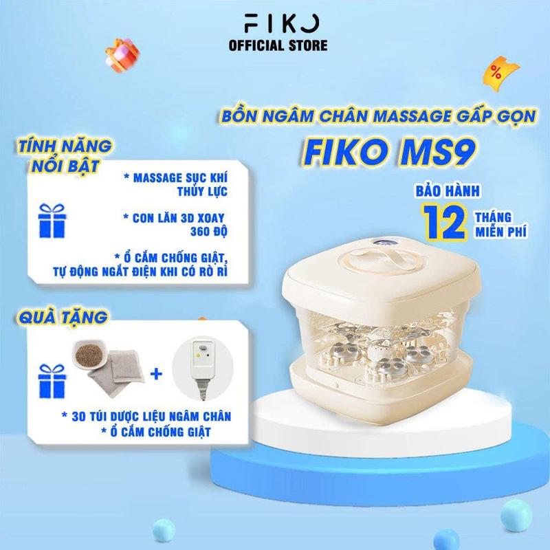 Bồn ngâm chân massage gấp gọn FIKO MS9 - Tặng ổ cắm chống giật và túi thảo mộc ngâm chân