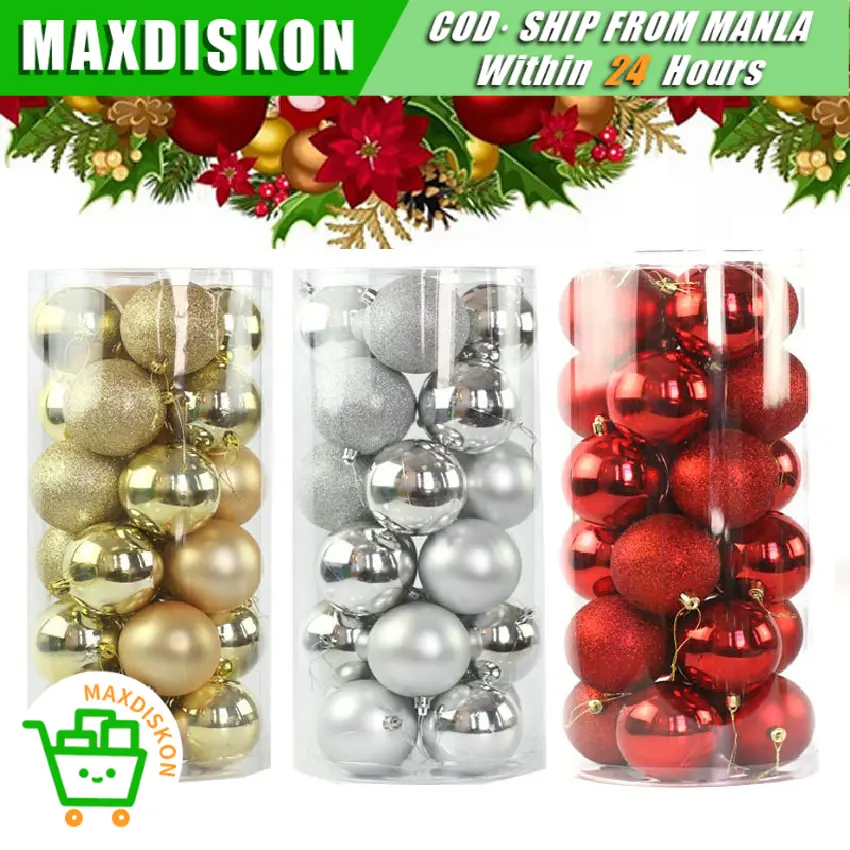 24Pcs/Set Christmas Tree Balls Xmas Balls New Year Gift Home Decors 3cm 4cm Optional Ornaments Box