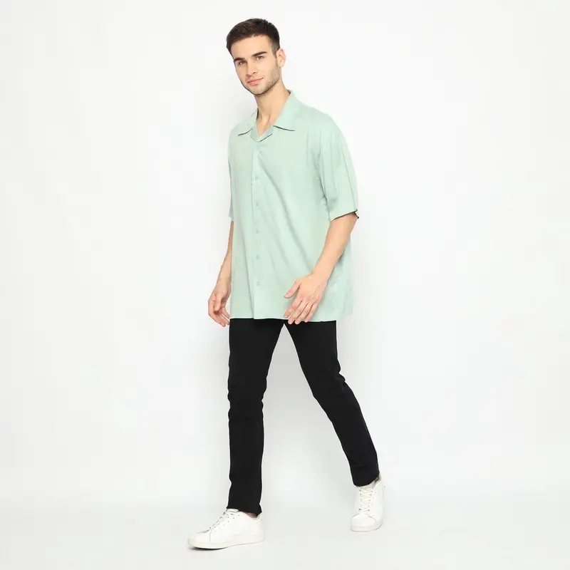 Kemeja Rayon Twill Pria Lengan Pendek Oversize Polos Casual Katun arkline polo elegan Pas 1