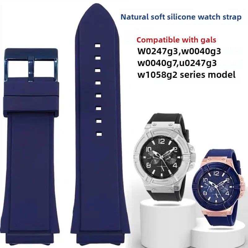Dây đeo đồng Đồng Hồ cao su, 22mm, cho đồng Đồng Hồ GUESS Guerlain U0247G3 W0040G3 W0040G7, dây đeo silicon màu xanh lam / đen, phụ kiện cho nam và nữ, dây đeo thay thế vòng tay, với khóa bướm / kim Voi Watch Nhung