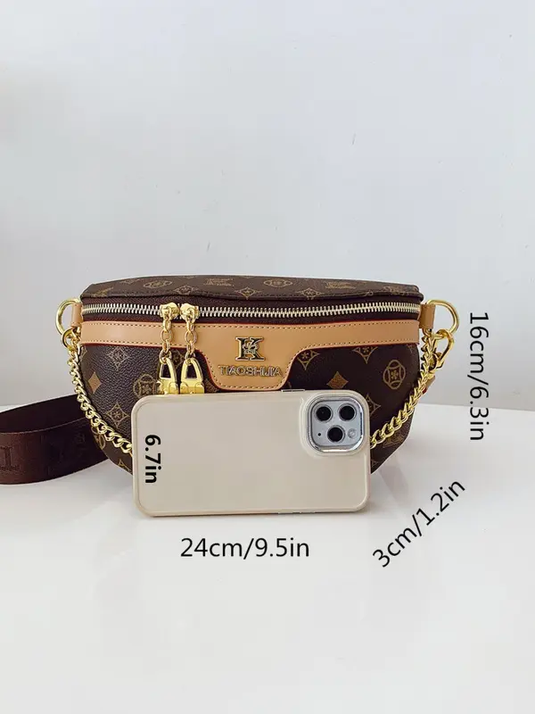 Women's Fashionable Geometric Pattern Crossbody Bag, Casual PU Leather Zipper Shoulder Bag for Daily Used, Trendy Versatile High-quality Daily Commuting Bag 1