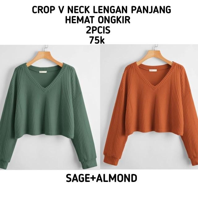 Product Introduction of Promo 2pcis Crop V Neck Lengan Panjang Wanita - Baju Knitwear Nyaman - Formal, Midi kemeja vest jumbo 6