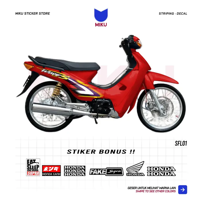 STICKER WAVE 100 S STRIPING SUPRA FIT LAMA 2003 2004 2005 MOTIF ORI VARIASI STIKER MOTOR SUPRA FIT LAMA STICKER WAVE 100 S ORI VARIASI Motorcycle 7