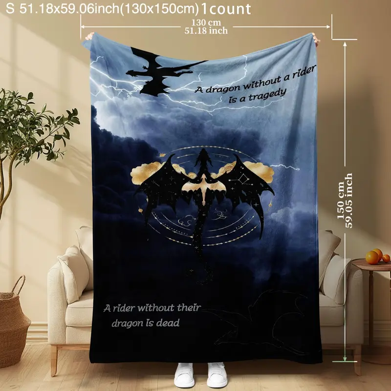 Dragon & Letter Pattern Blanket, 1 Count Soft Warm Throw Blanket, Air-conditioned Room Blanket, Warm Nap Blanket for Home Office Travel 2