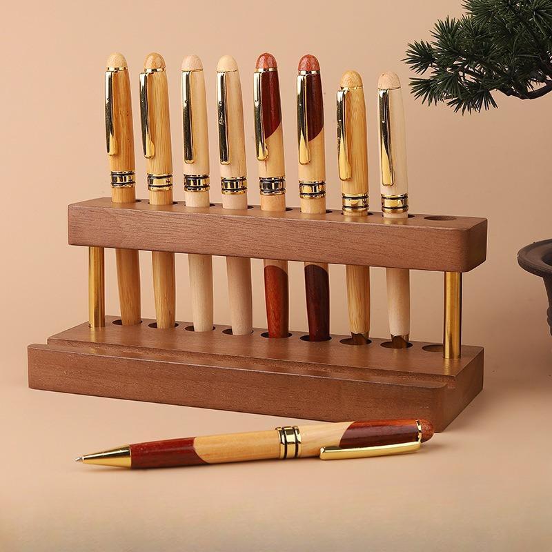 Product Introduction of Wooden Pen Holder, 1 Count Multi-grid Double Layer Design Desk Organizer Box, Stationery Holder for Desk Organizer for Home Office 3