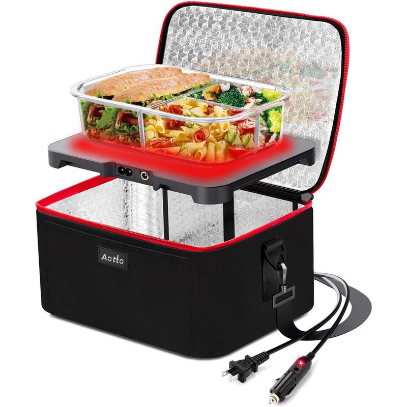 TikTok Shop Portable Oven 12V 24V 110V Food Warmer Portable Mini Personal Microwave Heated Lunch Box Warmer for Cooking and Reheating Food in Car Truck Travel Camping Work Home Black Red