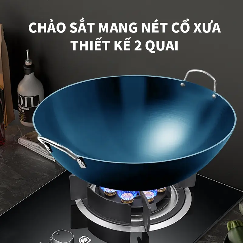 Chảo inox 2 quai sâu lòng,Chảo Thép Cacbon chống dính,Hàng chính hãng inox cao cấp đường kính 30-40cm phòng bếp nhà hàng