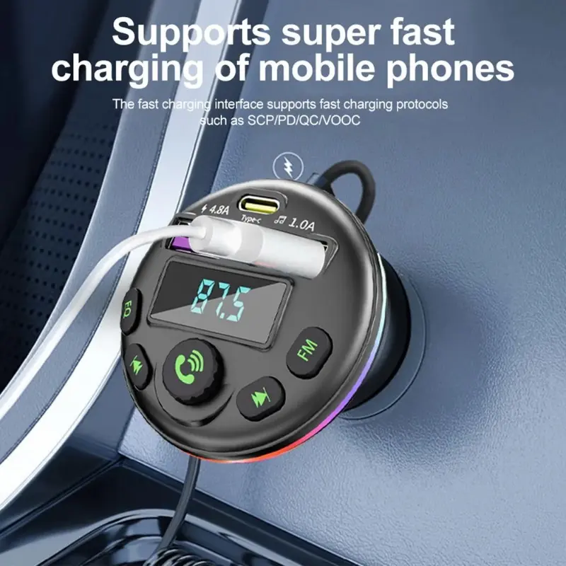 Bộ phát Bluetooth trên ô tô, Đa chức năng, Bluetooth 5.0 + Bộ phát FM + Sạc nhanh 3 trong 1, Bộ Chuyển Đổi bộ thu âm thanh, Tương thích với các thiết bị thông minh Phụ Kiện 5