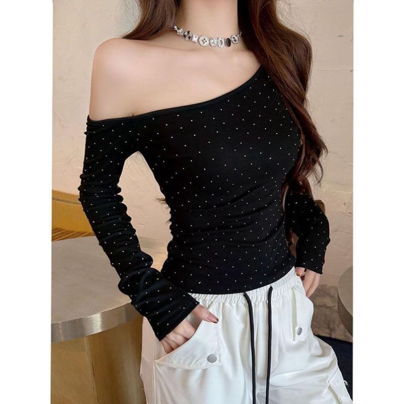 kaos wanita off shoulder top polkadot basic long sleeve slim fit korean style stretch kekinian terbaru baju fit body kaos wanita off shoulder top polkadot basic long sleeve slim fit korean style stretch kekinian terbaru baju fit body
