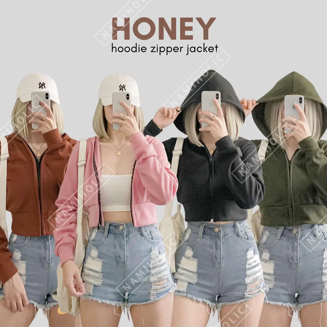 Namiholic Honey Hoodie Crop with Zipper | Terry Brass Fabric | XS TO SMALL