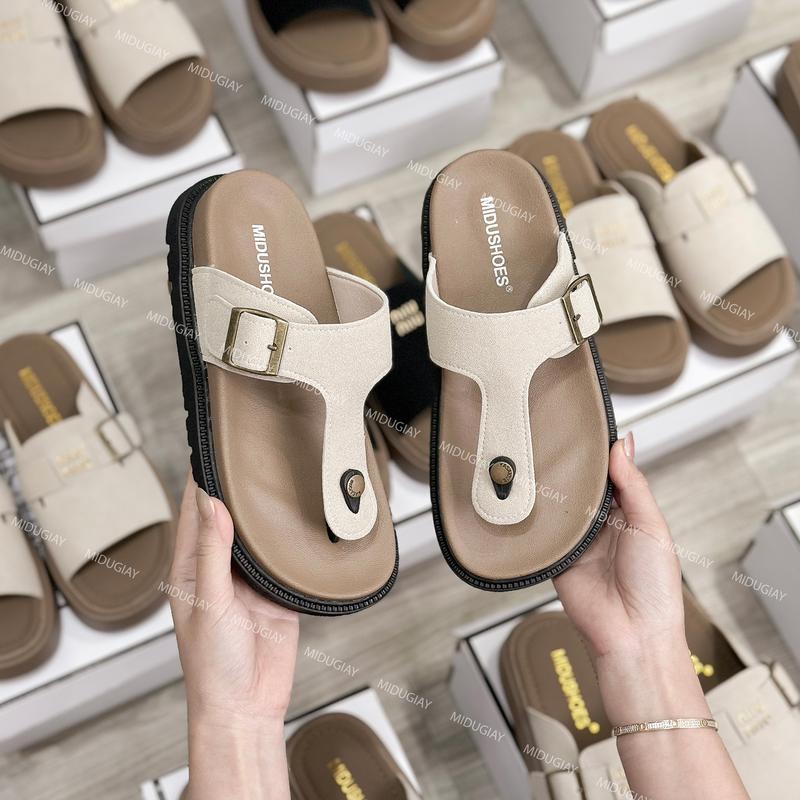 Dép Nữ MIDU KERAN Quai Chữ Y Khóa Đồng Kẹp Ngón 4 Màu 3 Phân, Dép Da Lộn Đế Cao Su Êm Phong Cách Nhẹ Nhàng