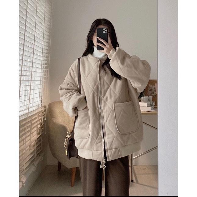 Áo khoác BOMBER trám dày dặn trần bông hai túi hộp trước phong cách Hàn Quốc.