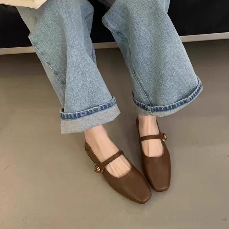 Giày Đế Bằng, JINxCHOY SHOES, Phong Cách Cổ Điển Hàn Quốc, Gót Thấp, Chất Liệu PU, Thời Trang Nữ, Thích Hợp Mặc Hàng Ngày, Thoải Mái, Thường Ngày, Chống Trượt, Chống Mài Mòn, Màu Trơn, Thiết Kế Velcro Lười Biếng, Giày Mueller 6