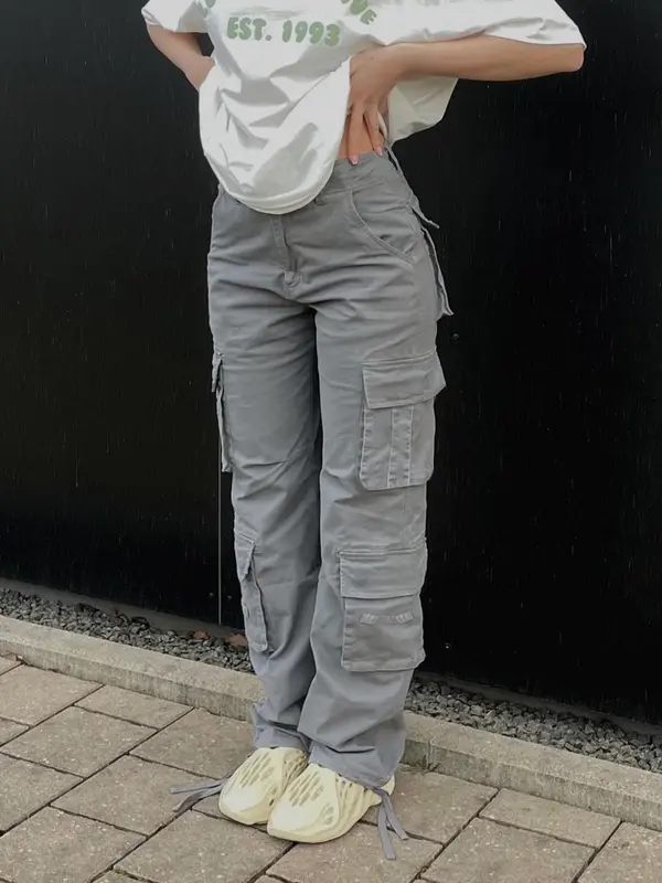 Women's Solid Multi-pocket Cargo Pants, Fashion Casual Trousers for Daily Wear, Ladies Bottoms for All Seasons 6